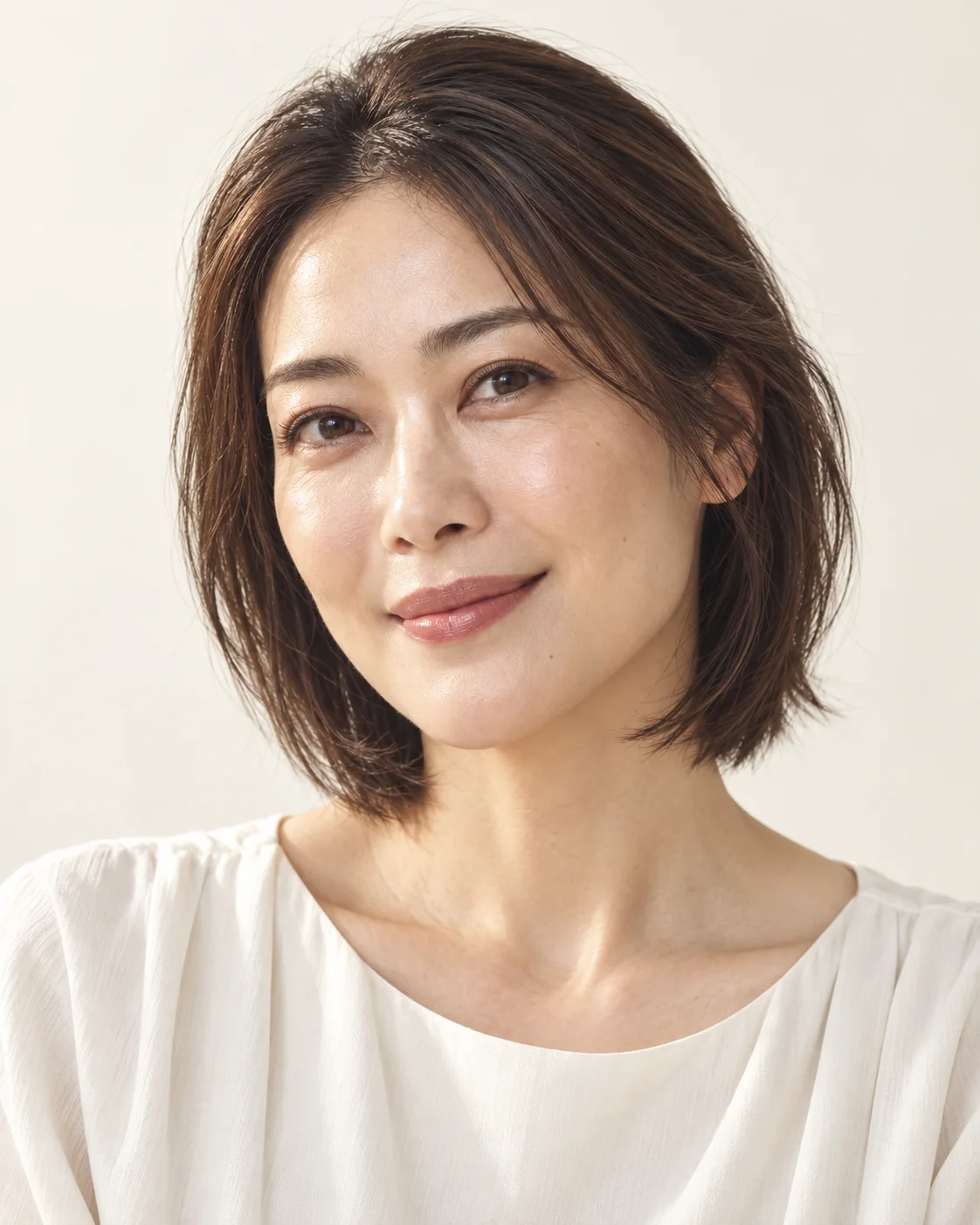 柔らかな光の中で、自然な肌の表情を見せる女性のイメージ